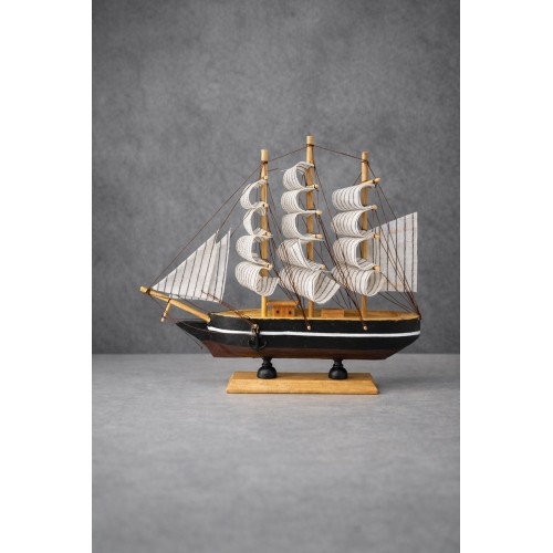 Büyük Boy El Yapımı Ahşap Yelkenli Gemi Maketi 24 x 24 CM – Dekoratif Ofis /  Salon Hediyesi 529-D