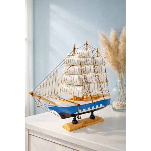 Büyük Boy El Yapımı Ahşap Yelkenli Gemi Maketi 24 x 24 CM – Dekoratif Masa Üstü lüks Hediyelik 529-C