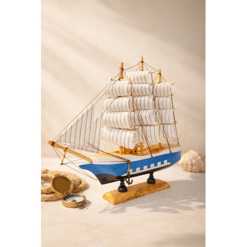 Büyük Boy El Yapımı Ahşap Yelkenli Gemi Maketi 24 x 24 CM – Dekoratif Masa Üstü lüks Hediyelik 529-C