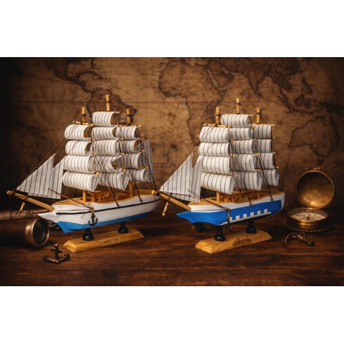 Büyük Boy El Yapımı Ahşap Yelkenli Gemi Maketi 24 x 24 CM – Dekoratif Masa Üstü lüks Hediyelik 529-C