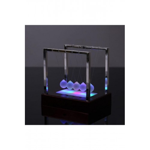 RGB Işıklı Newton Denge Topu – Renkli Şeffaf Denge Topları, Pilli Masaüstü Dekoratif Aksesuar
