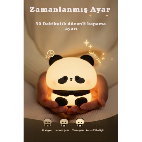 RGB Led Panda Gece Lambası Renk Değiştiren Yumuşak Silikon Şarj Edilebilir 30 dk Otomatik Kapanma 