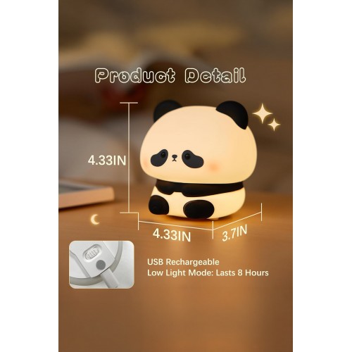 RGB Led Panda Gece Lambası Renk Değiştiren Yumuşak Silikon Şarj Edilebilir 30 dk Otomatik Kapanma 