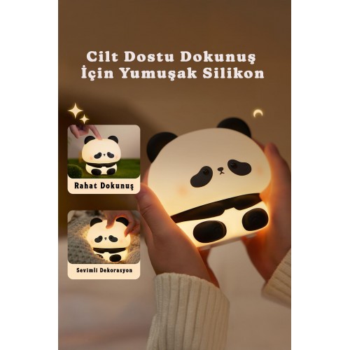 RGB Led Panda Gece Lambası Renk Değiştiren Yumuşak Silikon Şarj Edilebilir 30 dk Otomatik Kapanma 