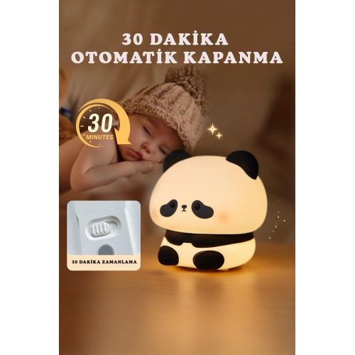 RGB Led Panda Gece Lambası Renk Değiştiren Yumuşak Silikon Şarj Edilebilir 30 dk Otomatik Kapanma 