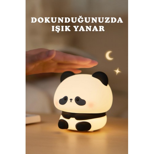 RGB Led Panda Gece Lambası Renk Değiştiren Yumuşak Silikon Şarj Edilebilir 30 dk Otomatik Kapanma 