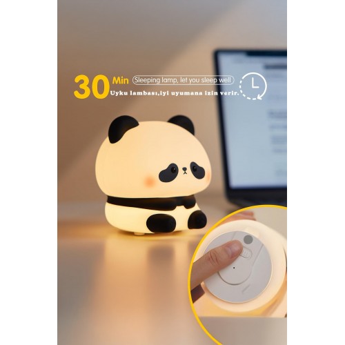 RGB Led Panda Gece Lambası Renk Değiştiren Yumuşak Silikon Şarj Edilebilir 30 dk Otomatik Kapanma 