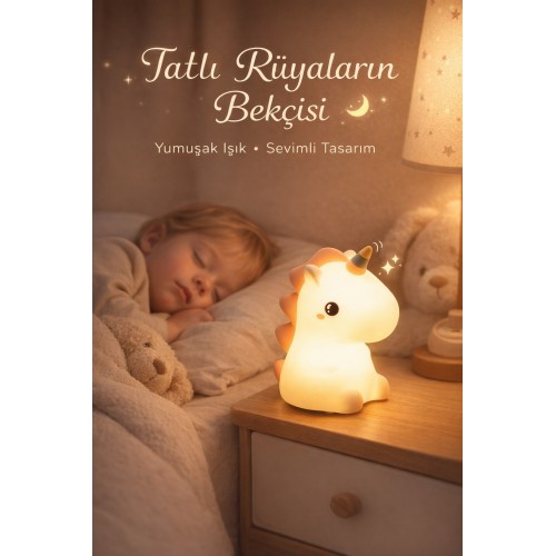 RGB Led Unicorn Gece Yatak Odası Lambası Renk Değiştiren Yumuşak Silikon Şarj Edilebilir 