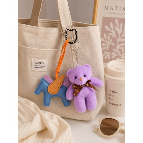 Sevimli Peluş Ayıcık & Kanatlı At Charm Anahtarlık Seti