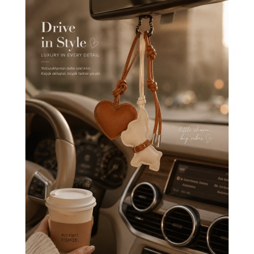3'Lü Ayıcık & Kalp Charm  Deri Çanta Aksesuarı | Luxury Bag Charm Anahtarlık | Deri Lüx  Çanta Süsü