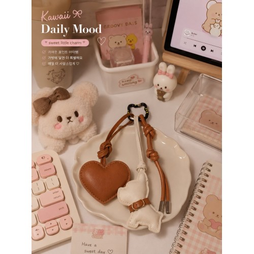 3'Lü Ayıcık & Kalp Charm  Deri Çanta Aksesuarı | Luxury Bag Charm Anahtarlık | Deri Lüx  Çanta Süsü
