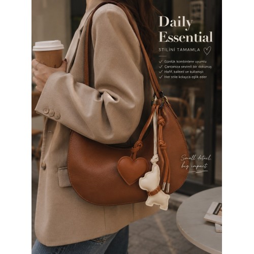 3'Lü Ayıcık & Kalp Charm  Deri Çanta Aksesuarı | Luxury Bag Charm Anahtarlık | Deri Lüx  Çanta Süsü