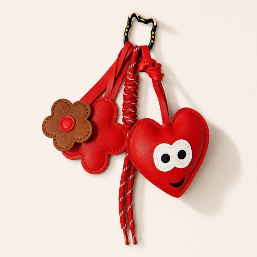 Sevimli Kalp & Çiçek Charm  Çanta Aksesuarı – Kawaii Kore Tarzı Deri Kırmızı Bag Charm