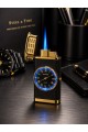 Saatli Gazlı Jet Çakmak Gold / Füme – LED Işıklı Turbo Alevli - Dolu Gönderim - Premium Hediye