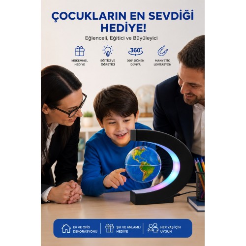 Manyetik Dönen Dünya Küre Sihirli Havada Duran  LED Işıklı Dekoratif Globe Masaüstü Küre