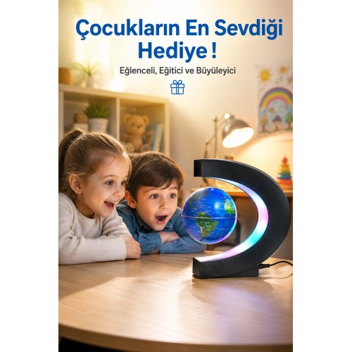 Manyetik Dönen Dünya Küre Sihirli Havada Duran  LED Işıklı Dekoratif Globe Masaüstü Küre