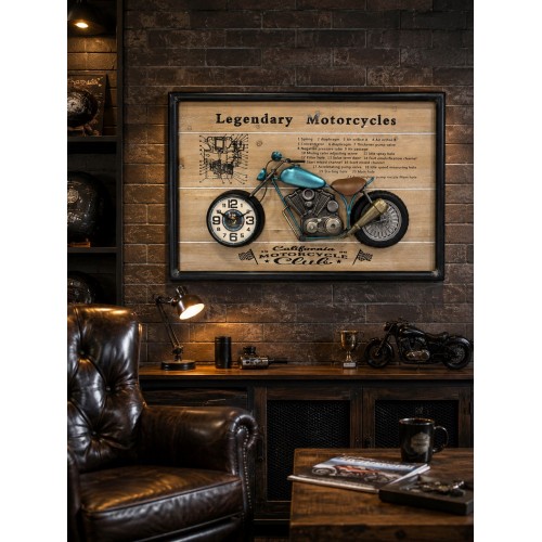 3D Dekoratif Metal Motosiklet Duvar Saati Tablo 60x40 cm | Vintage Motorcycle Tablo | Lüx Hediyelik