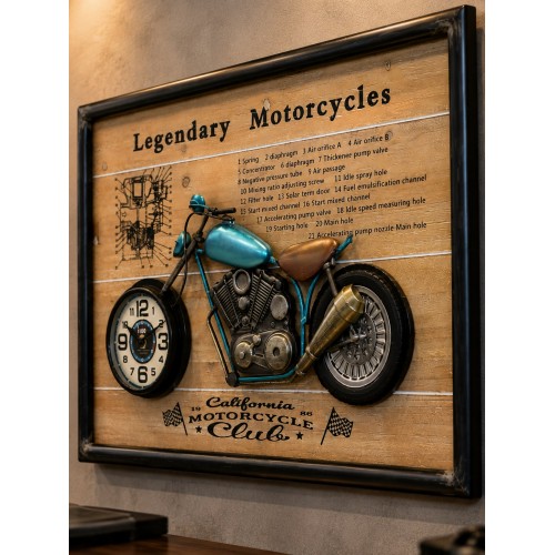 3D Dekoratif Metal Motosiklet Duvar Saati Tablo 60x40 cm | Vintage Motorcycle Tablo | Lüx Hediyelik