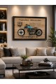 3D Dekoratif Metal Motosiklet Duvar Saati Tablo 60x40 cm | Vintage Motorcycle Tablo | Lüx Hediyelik