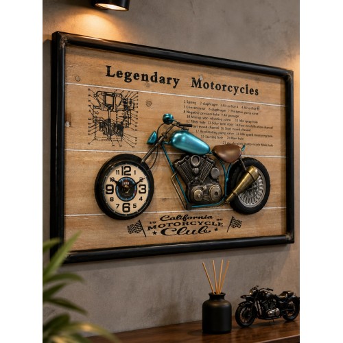 3D Dekoratif Metal Motosiklet Duvar Saati Tablo 60x40 cm | Vintage Motorcycle Tablo | Lüx Hediyelik