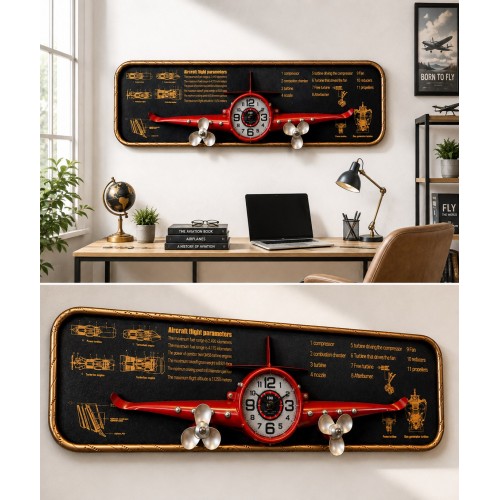 3D Metal Uçak Duvar Saati 78x21 cm Havacılık Temalı Dekoratif Duvar Tablosu Lüx Ev Ofis Hediyelik 