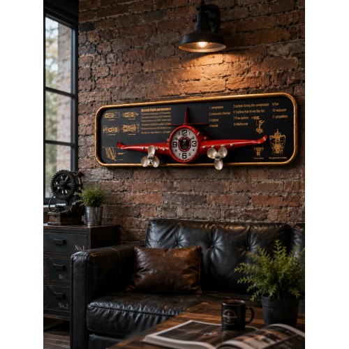 3D Metal Uçak Duvar Saati 78x21 cm Havacılık Temalı Dekoratif Duvar Tablosu Lüx Ev Ofis Hediyelik 