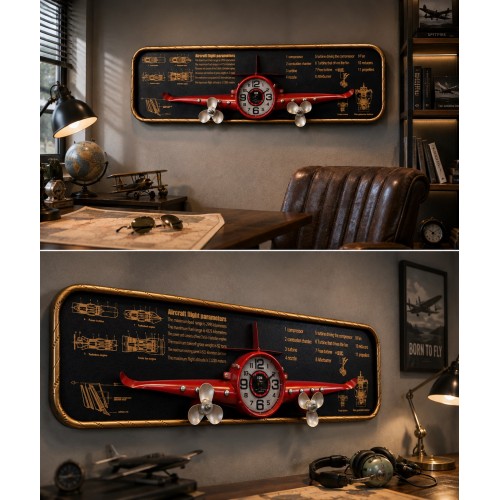 3D Metal Uçak Duvar Saati 78x21 cm Havacılık Temalı Dekoratif Duvar Tablosu Lüx Ev Ofis Hediyelik 