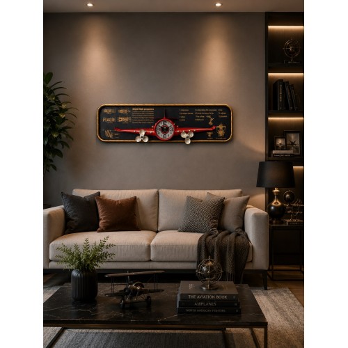 3D Metal Uçak Duvar Saati 78x21 cm Havacılık Temalı Dekoratif Duvar Tablosu Lüx Ev Ofis Hediyelik 