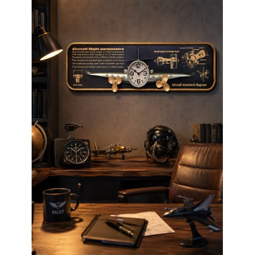 3D Metal Uçak Duvar Saati 78x21 cm Havacılık Temalı Dekoratif Duvar Tablosu Lüx Hediyelik Gri 