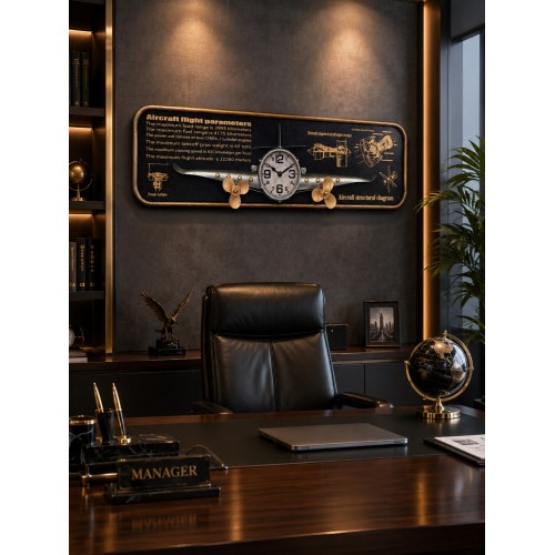 3D Metal Uçak Duvar Saati 78x21 cm Havacılık Temalı Dekoratif Duvar Tablosu Lüx Hediyelik Gri 