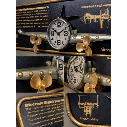 3D Metal Uçak Duvar Saati 78x21 cm Havacılık Temalı Dekoratif Duvar Tablosu Lüx Hediyelik Gri 