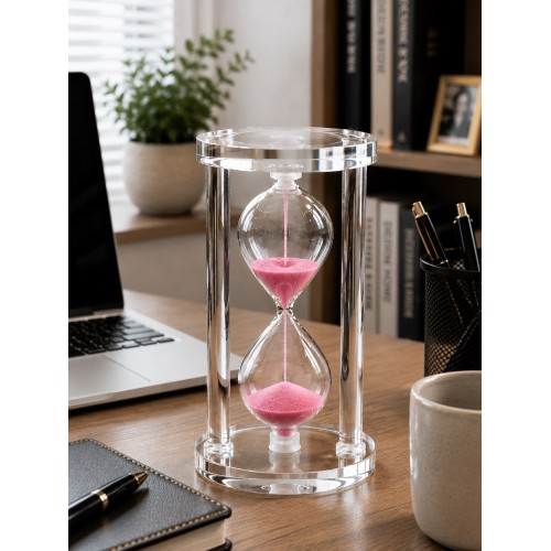 Dekoratif Büyük Boy Cam Kum Saati Pembe Kum 10 Dakikalık Masaüstü Kum Saati Ofis Ev Hediyelik