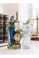 Adalet Tanrıçası Heykel - Kum Saati Seti Dekoratif Masa Saati Hukuk Bürosu Ofis Dekoru Hediyesi Mavi