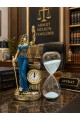 Adalet Tanrıçası Heykel - Kum Saati Seti Dekoratif Masa Saati Hukuk Bürosu Ofis Dekoru Hediyesi Mavi