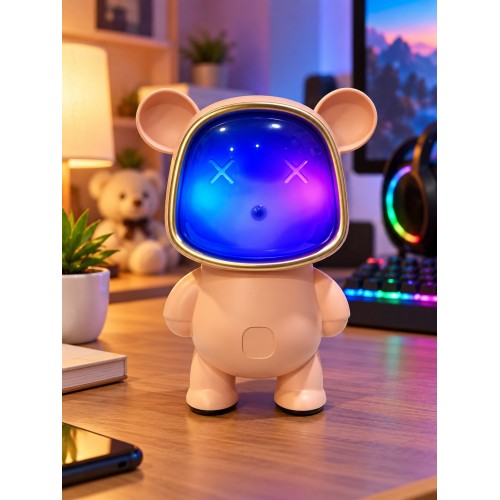 Ayıcık Bluetooth Hoparlör RGB Animasyon Işıklı Yüksek Ses Çıkışlı USB ve Kart Destekli Mini Speaker