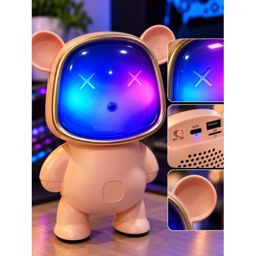 Ayıcık Bluetooth Hoparlör RGB Animasyon Işıklı Yüksek Ses Çıkışlı USB ve Kart Destekli Mini Speaker