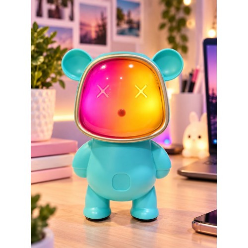 Ayıcık Bluetooth Hoparlör RGB Animasyon Işıklı Yüksek Ses Çıkışlı USB ve Kart Mini Speaker Mavi