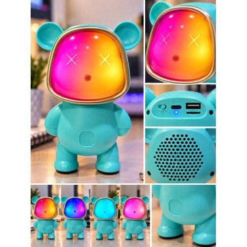 Ayıcık Bluetooth Hoparlör RGB Animasyon Işıklı Yüksek Ses Çıkışlı USB ve Kart Mini Speaker Mavi
