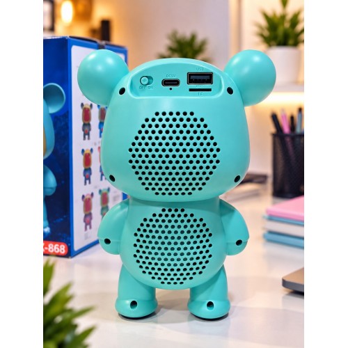Ayıcık Bluetooth Hoparlör RGB Animasyon Işıklı Yüksek Ses Çıkışlı USB ve Kart Mini Speaker Mavi