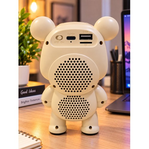 Ayıcık Bluetooth Hoparlör RGB Animasyon Işıklı Yüksek Ses Çıkışlı USB ve Kart Mini Speaker Krem