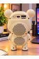 Ayıcık Bluetooth Hoparlör RGB Animasyon Işıklı Yüksek Ses Çıkışlı USB ve Kart Mini Speaker Krem