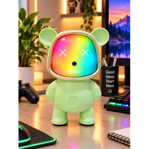 Ayıcık Bluetooth Hoparlör RGB Animasyon Işıklı Yüksek Ses Çıkışlı USB ve Kart Mini Speaker Yeşil