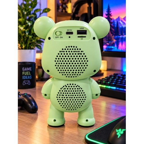 Ayıcık Bluetooth Hoparlör RGB Animasyon Işıklı Yüksek Ses Çıkışlı USB ve Kart Mini Speaker Yeşil