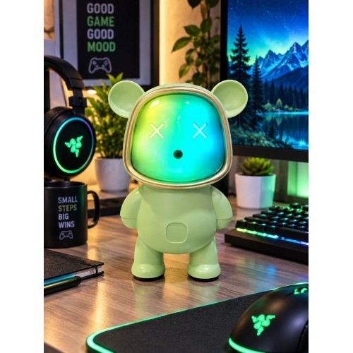Ayıcık Bluetooth Hoparlör RGB Animasyon Işıklı Yüksek Ses Çıkışlı USB ve Kart Mini Speaker Yeşil