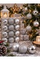 12'li Set 4 CM Gümüş Yılbaşı Ağacı Süsü – Mat, Simli ve Parlak Karışık Çam Ağacı Topu Noel Süsü