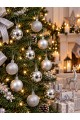 12'li Set 4 CM Gümüş Yılbaşı Ağacı Süsü – Mat, Simli ve Parlak Karışık Çam Ağacı Topu Noel Süsü