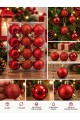 12'li Set 4 CM Kırımızı Yılbaşı Ağacı Süsü – Mat, Simli ve Parlak Karışık Çam Ağacı Topu Noel Süsü