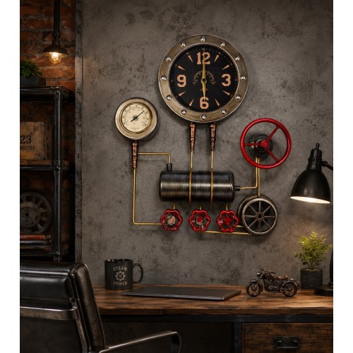 3D Metal Dekoratif Duvar Saati 40x45 cm Steampunk Endüstriyel Tasarım Retro Vintage Dekor Hediyelik 