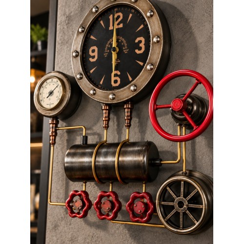 3D Metal Dekoratif Duvar Saati 40x45 cm Steampunk Endüstriyel Tasarım Retro Vintage Dekor Hediyelik 