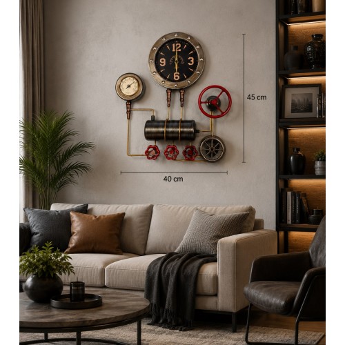 3D Metal Dekoratif Duvar Saati 40x45 cm Steampunk Endüstriyel Tasarım Retro Vintage Dekor Hediyelik 